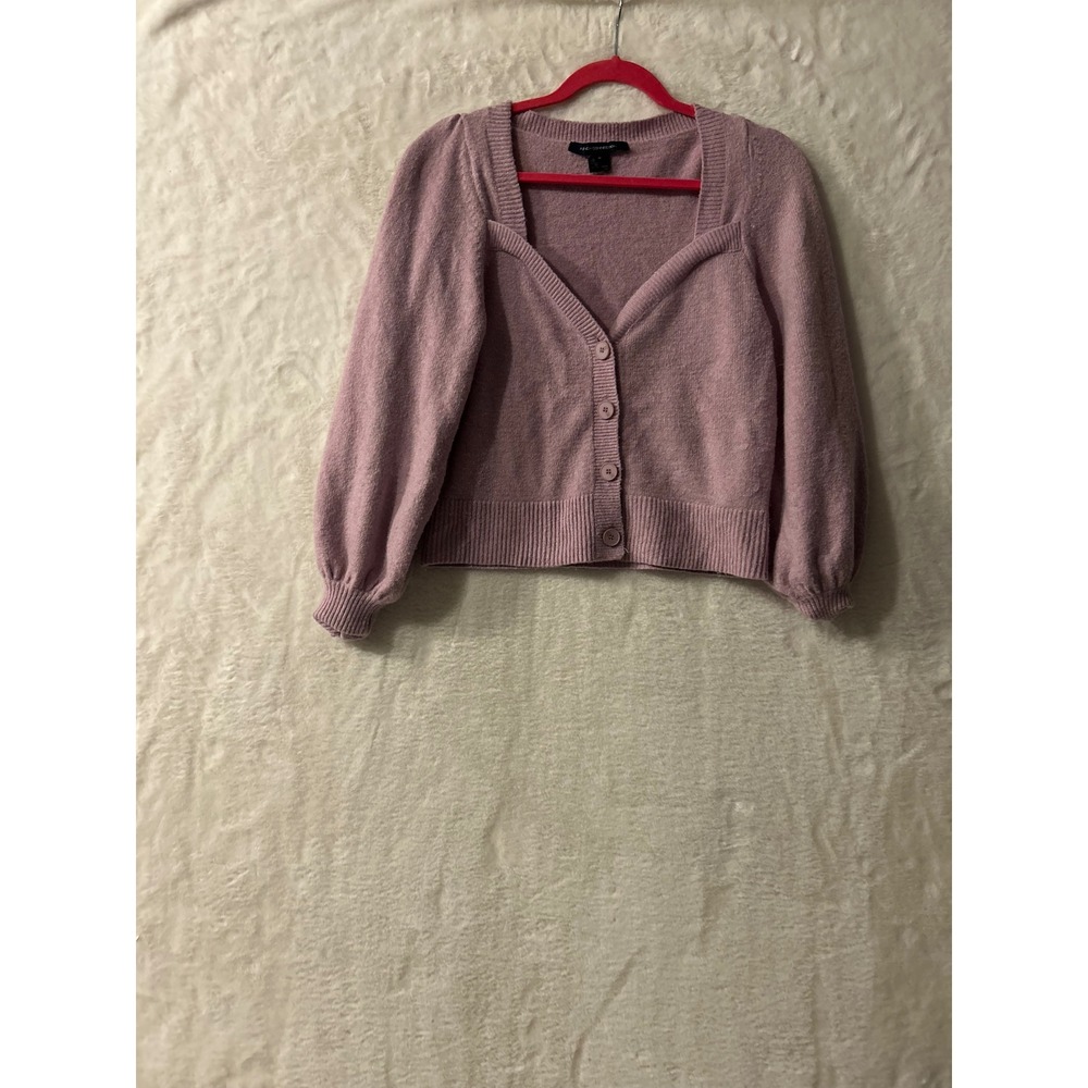 French Connection Purple Sweetheart Neck Cropped Cardigan Puff Sleeve Sweater M